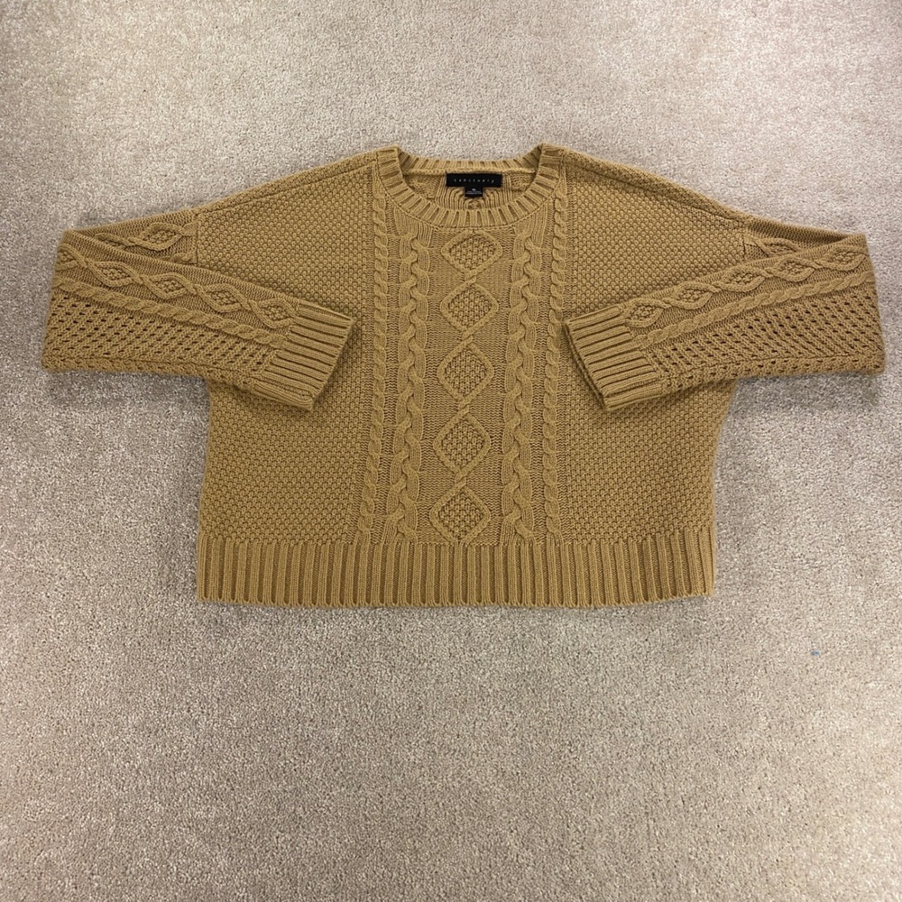 Sanctuary‎ Cable Knit Sweater Womens XL Mustard Tan Drop Shoulder Crop